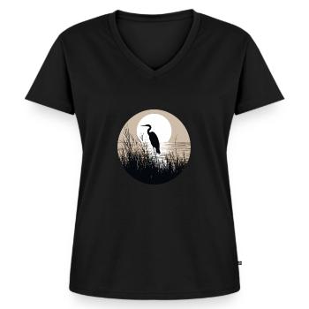 Hérons dans les roseaux - T-shirt encolure en V Premium bio Femme - noir - Devant - AI Model Female 172 light (172cm)