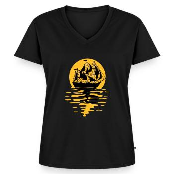 Segelschiff Silhouette Design - Frauen Premium Bio T-Shirt mit V-Ausschnitt - Schwarz - Vorne - AI Model Female 172 light (172cm)