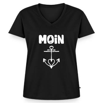 Anker Projekt Offshore moin seagull - Frauen Premium Bio T-Shirt mit V-Ausschnitt - Schwarz - Vorne - AI Model Female 172 light (172cm)