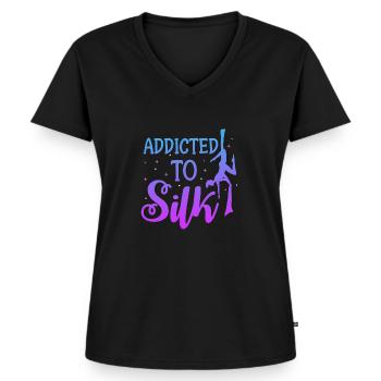 Addicted to Silk | Aerial Dancing - Women's Premium Organic V-neck T-shirt - black - Front - AI Model Female 172 light (172cm)