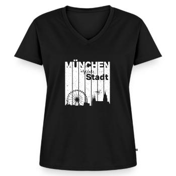 München - Meine Stadt - Frauen Premium Bio T-Shirt mit V-Ausschnitt - Schwarz - Vorne - AI Model Female 172 light (172cm)