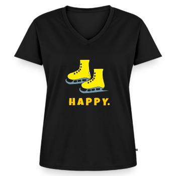 Patins à glace heureux - T-shirt encolure en V Premium bio Femme - noir - Devant - AI Model Female 172 light (172cm)
