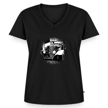 Voiture - T-shirt encolure en V Premium bio Femme - noir - Devant - AI Model Female 172 light (172cm)