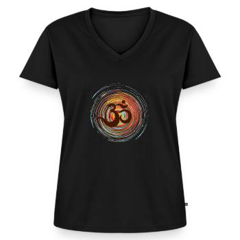 Om on colorful circles, Prana Zen design - Women's Premium Organic V-neck T-shirt - black - Front - AI Model Female 172 light (172cm)