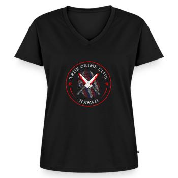 True Crime Club Hawaii, Murderino Murder Show - Frauen Premium Bio T-Shirt mit V-Ausschnitt - Schwarz - Vorne - AI Model Female 172 light (172cm)