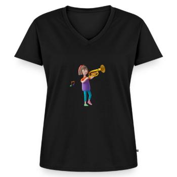 LUSTIG 4 - Frauen Premium Bio T-Shirt mit V-Ausschnitt - Schwarz - Vorne - AI Model Female 172 light (172cm)