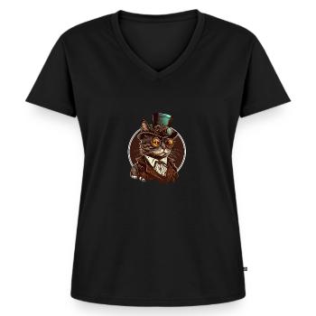 Steampunk cat with hat and glasses - Women's Premium Organic V-neck T-shirt - black - Front - AI Model Female 172 light (172cm)
