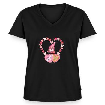 Liebevoller Zwerg mit einer Liebesnachricht - Frauen Premium Bio T-Shirt mit V-Ausschnitt - Schwarz - Vorne - AI Model Female 172 light (172cm)