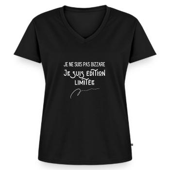 Je ne suis pas bizzare je suis édition limitée - T-shirt encolure en V Premium bio Femme - noir - Devant - AI Model Female 172 light (172cm)