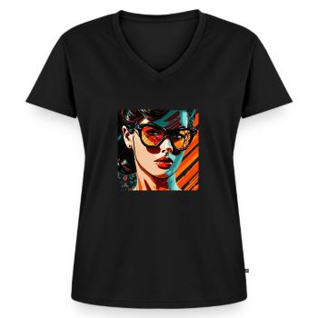 Vectorized Woman - Frauen Premium Bio T-Shirt mit V-Ausschnitt - Schwarz - Vorne - AI Model Female 172 light (172cm)