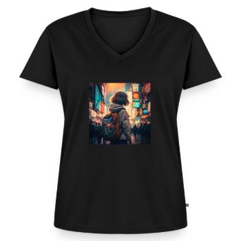 Sarah die Anmutige - Frauen Premium Bio T-Shirt mit V-Ausschnitt - Schwarz - Vorne - AI Model Female 172 light (172cm)