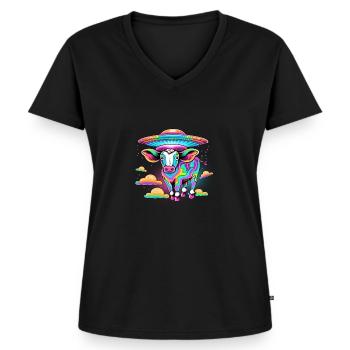 Alien Psychodelic Cow - Women's Premium Organic V-neck T-shirt - black - Front - AI Model Female 172 light (172cm)