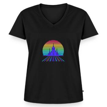Paysage urbain rétro-futuriste - T-shirt encolure en V Premium bio Femme - noir - Devant - AI Model Female 172 light (172cm)