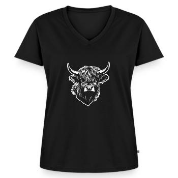 Schottische Highland Kuh - Frauen Premium Bio T-Shirt mit V-Ausschnitt - Schwarz - Vorne - AI Model Female 172 light (172cm)