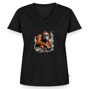 Orang-Utans leben auf Borneo und Sumatra - Frauen Premium Bio T-Shirt mit V-Ausschnitt - Schwarz - Vorne - AI Model Female 172 light (172cm)