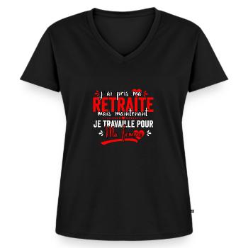 J'ai pris ma retraite , je travaille pour ma femme - T-shirt encolure en V Premium bio Femme - noir - Devant - AI Model Female 172 light (172cm)