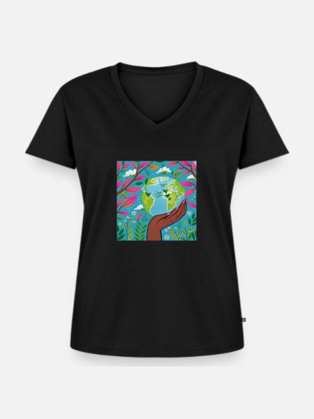 Nachhaltige Welt - Frauen Premium Bio T-Shirt mit V-Ausschnitt - Schwarz
