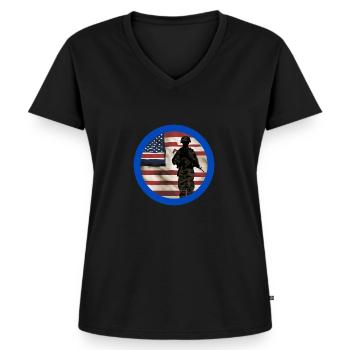 Vétéran, ancien combattant, armistice, militaire. - T-shirt encolure en V Premium bio Femme - noir - Devant - AI Model Female 172 light (172cm)