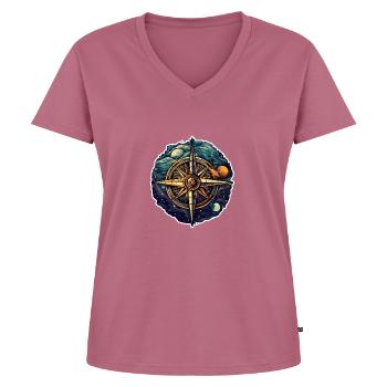 Belle boussole Boho - Soleil, Lune et Cosmos - T-shirt encolure en V Premium bio Femme - mauve - Devant - AI Model Female 172 dark (172cm)