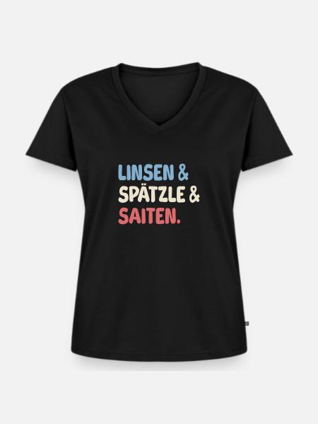 Linsen, Spätzle und Saiten - Frauen Premium Bio T-Shirt mit V-Ausschnitt - Schwarz