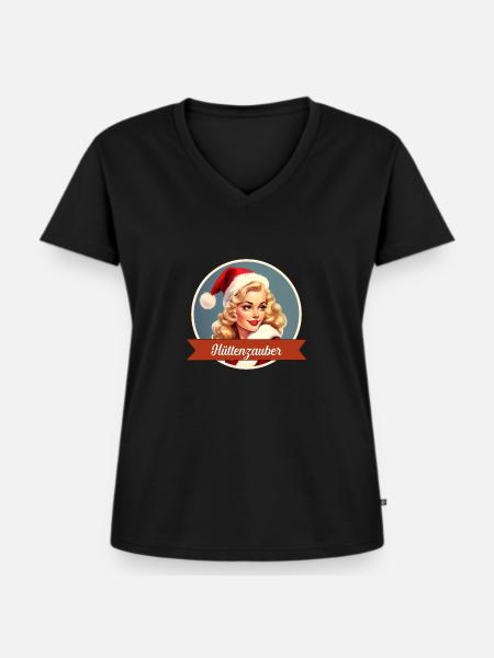 Hüttenzauber - Frauen Premium Bio T-Shirt mit V-Ausschnitt - Schwarz