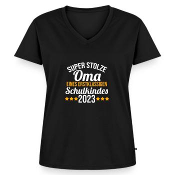 Stolze Oma eines Schulkind 2023 Einschulung - Frauen Premium Bio T-Shirt mit V-Ausschnitt - Schwarz - Vorne - AI Model Female 172 light (172cm)