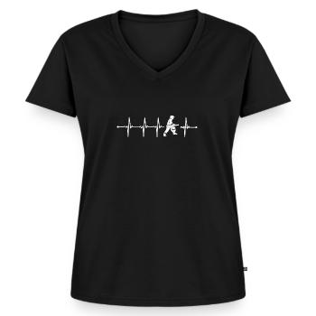 Ich liebe die Feuerwehr Herzschlag - Frauen Premium Bio T-Shirt mit V-Ausschnitt - Schwarz - Vorne - AI Model Female 172 light (172cm)