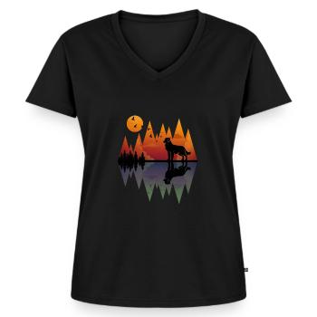 Mountain Golden Retriever - Frauen Premium Bio T-Shirt mit V-Ausschnitt - Schwarz - Vorne - AI Model Female 172 light (172cm)