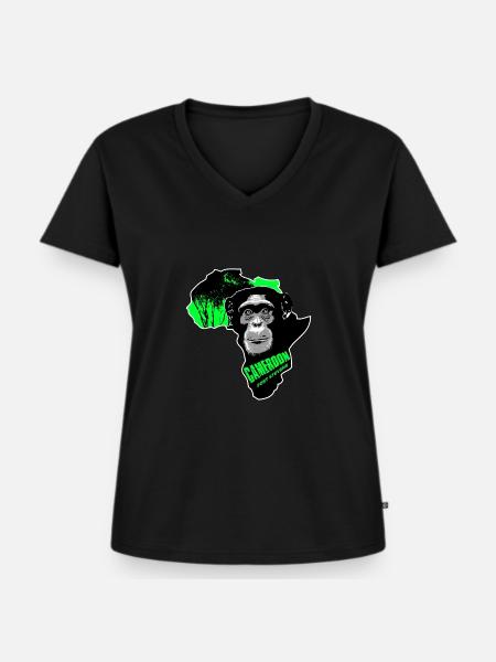 Kamerun - Schimpanse - Frauen Premium Bio T-Shirt mit V-Ausschnitt - Schwarz