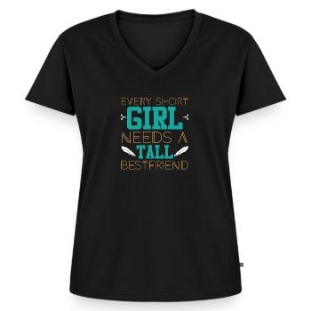 klein und groß - Frauen Premium Bio T-Shirt mit V-Ausschnitt - Schwarz - Vorne - AI Model Female 172 light (172cm)
