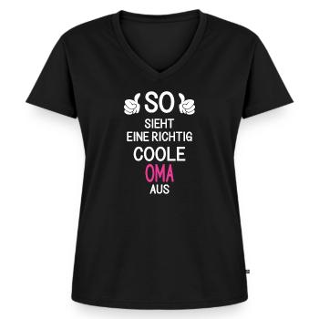 So sieht eine richtig coole Oma aus - Frauen Premium Bio T-Shirt mit V-Ausschnitt - Schwarz - Vorne - AI Model Female 172 light (172cm)