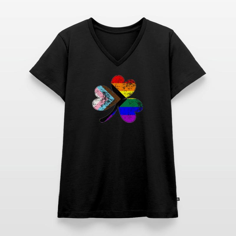 Lgbtq Progrès Pride Shamrock T-shirt encolure en V Premium bio Femme