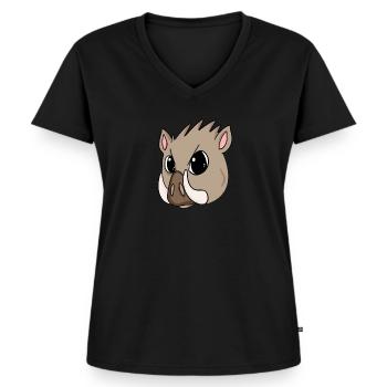 Wildschwein - Frauen Premium Bio T-Shirt mit V-Ausschnitt - Schwarz - Vorne - AI Model Female 172 light (172cm)
