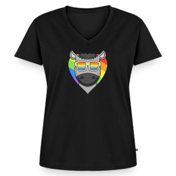 LGBT Animal Donkey Rainbow Heart - T-shirt encolure en V Premium bio Femme - noir - Devant - AI Model Female 172 light (172cm)