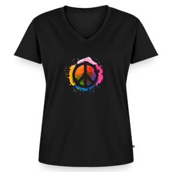 Peacezeichen - Frauen Premium Bio T-Shirt mit V-Ausschnitt - Schwarz - Vorne - AI Model Female 172 light (172cm)