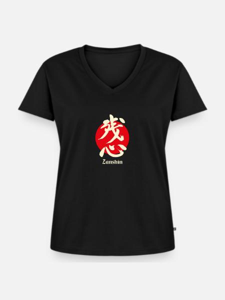 Zanshin - Frauen Premium Bio T-Shirt mit V-Ausschnitt - Schwarz