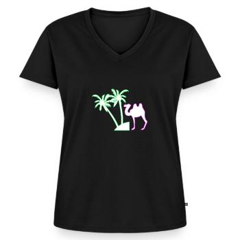 chameau - T-shirt encolure en V Premium bio Femme - noir - Devant - AI Model Female 172 light (172cm)