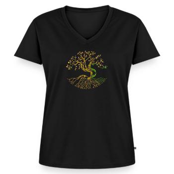 Arbre de vie Arbre de vie - T-shirt encolure en V Premium bio Femme - noir - Devant - AI Model Female 172 light (172cm)