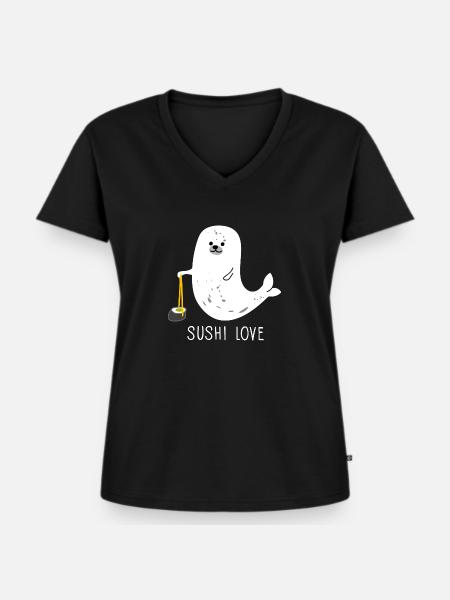 Sushi Love - Frauen Premium Bio T-Shirt mit V-Ausschnitt - Schwarz