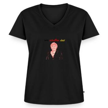 Wir schaffen das! Merkel-Spruch Corona Krise 2020 - Frauen Premium Bio T-Shirt mit V-Ausschnitt - Schwarz - Vorne - AI Model Female 172 light (172cm)
