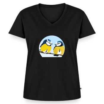jz.birds illustration de la mésange bleue - T-shirt encolure en V Premium bio Femme - noir - Devant - AI Model Female 172 light (172cm)