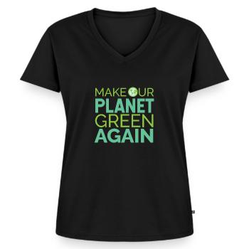 Fridays For Future Make Our Planet Green Again - Frauen Premium Bio T-Shirt mit V-Ausschnitt - Schwarz - Vorne - AI Model Female 172 light (172cm)
