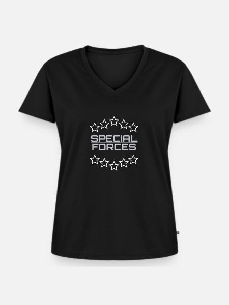 SPECIALFORCES - Frauen Premium Bio T-Shirt mit V-Ausschnitt - Schwarz
