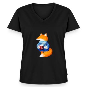 Fuchs - Frauen Premium Bio T-Shirt mit V-Ausschnitt - Schwarz - Vorne - AI Model Female 172 light (172cm)