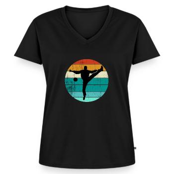 Handballtorwart Retro Vintage Design - Frauen Premium Bio T-Shirt mit V-Ausschnitt - Schwarz - Vorne - AI Model Female 172 light (172cm)