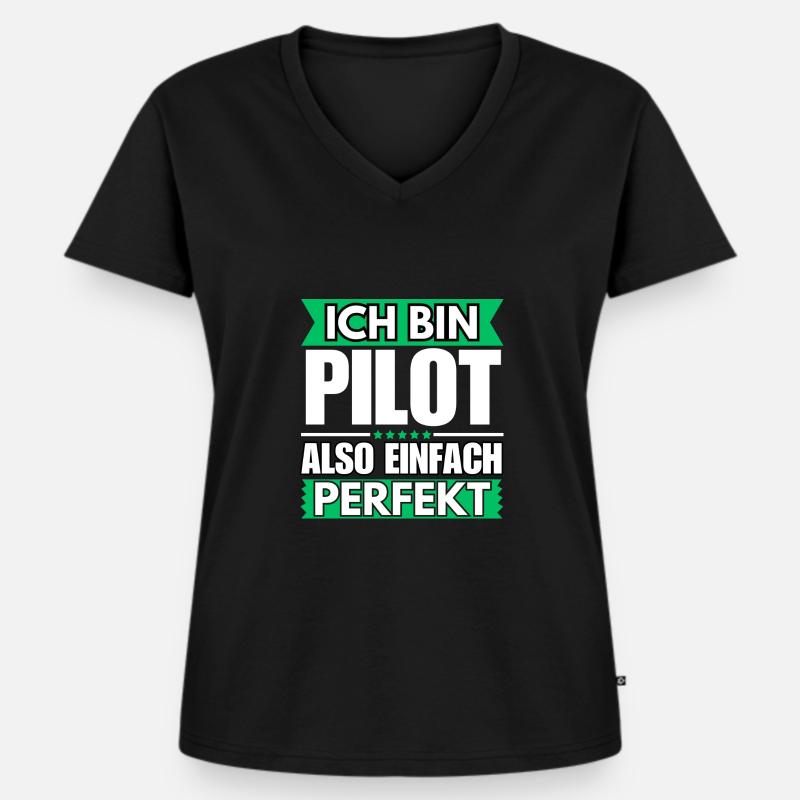 Einfach ein Perfekter Pilot - Frauen Premium Bio T-Shirt mit V-Ausschnitt - Schwarz