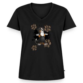 Muddy Paws / Dreckspfötchen - Frauen Premium Bio T-Shirt mit V-Ausschnitt - Schwarz - Vorne - AI Model Female 172 light (172cm)