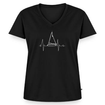 Segeln Herzschlag - Frauen Premium Bio T-Shirt mit V-Ausschnitt - Schwarz - Vorne - AI Model Female 172 light (172cm)