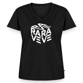 Techno - Musique techno - Rave - Raver - Festival - T-shirt encolure en V Premium bio Femme - noir - Devant - AI Model Female 172 light (172cm)