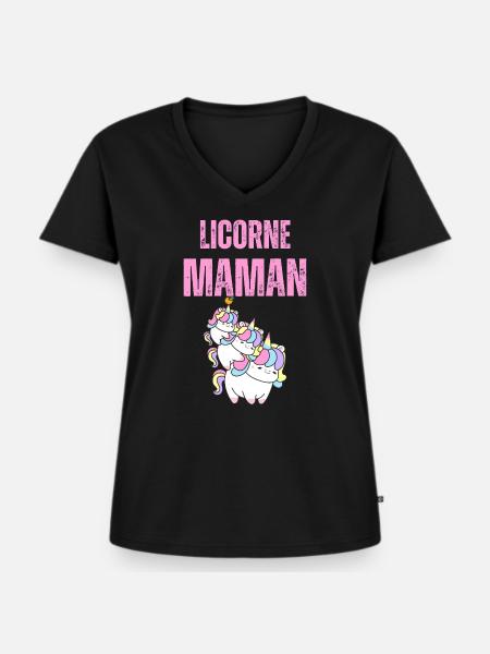Einhorn-Mama - Frauen Premium Bio T-Shirt mit V-Ausschnitt - Schwarz
